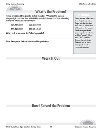 Using Logical Reasoning Daily Math Warm-Ups and Answer Key Grade 5-7 